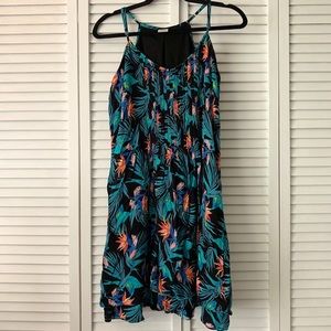 Time and Tru Tropical Print Dress - Black and Teal